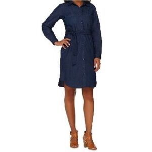 Joan Rivers Denim Shirt Dress Long Sleeve Belted Size Small